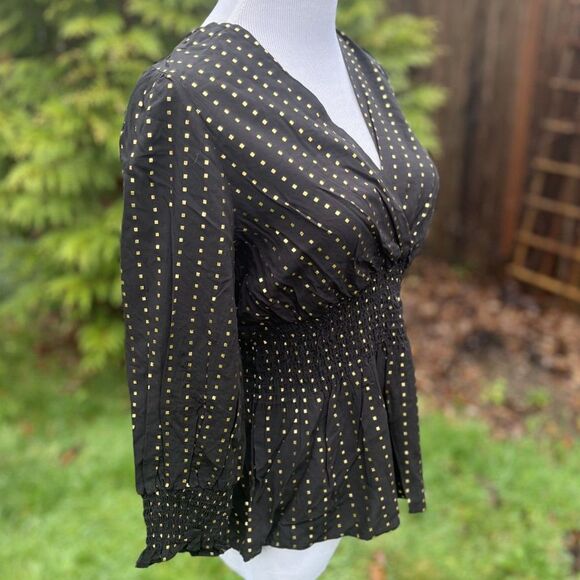 Harve Bernard Black Blouse with Gold Foil – Size Small – NWT - Picture 2 of 8